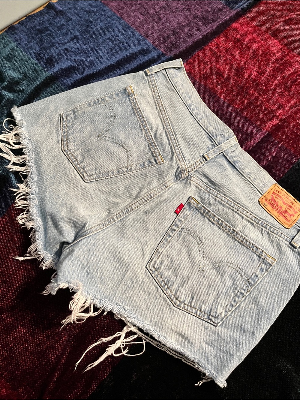 Levi's Light Wash High-Rise Frayed Denim Shorts